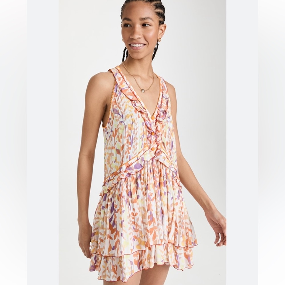 Poupette St Barth Mae Orange Floral Mini Dress Large